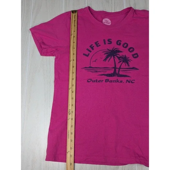 Life is Good T-Shirt Women's Small Pink Blue Palm Trees Outer Banks NC vintage - Picture 5 of 10